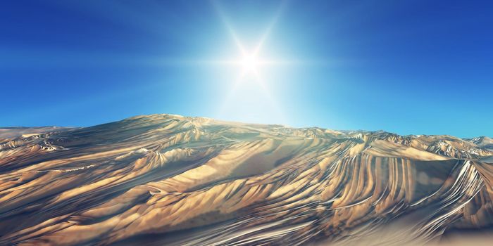 Dunes sunset over the desert. 3d rendering illustration