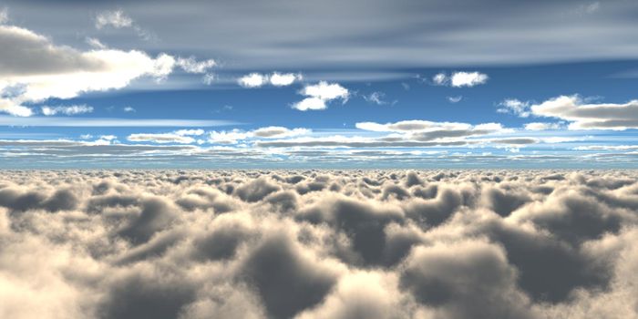 above clouds fly sunset sun ray illustration, 3d render