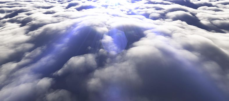 above clouds sun ray 3d render illustration