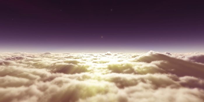 dream fly above clouds ray light, 3d rendering illustration