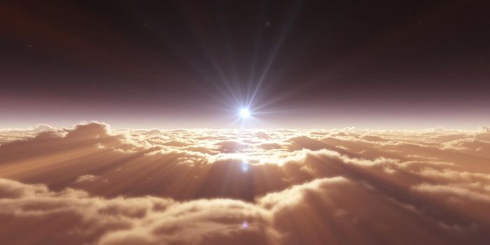 dream fly above clouds ray light, 3d rendering illustration