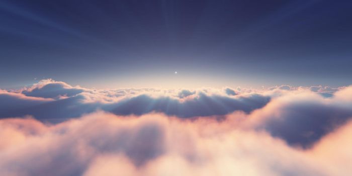 above clouds sunrise sun ray illustration, 3d rendering