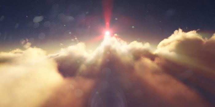 above clouds sunrise sun ray illustration, 3d rendering