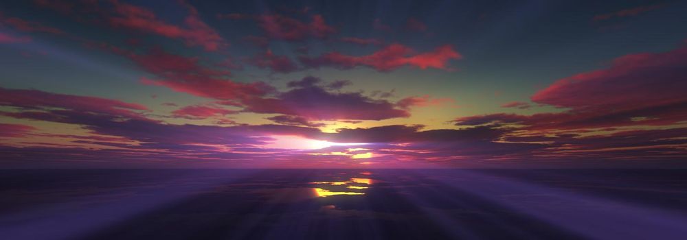 sunset calmly sea sun ray 3d render illustration