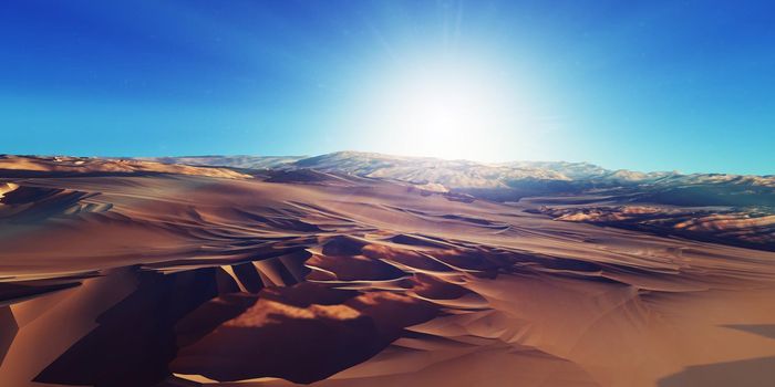 Dunes sunset over the desert. 3d rendering illustration