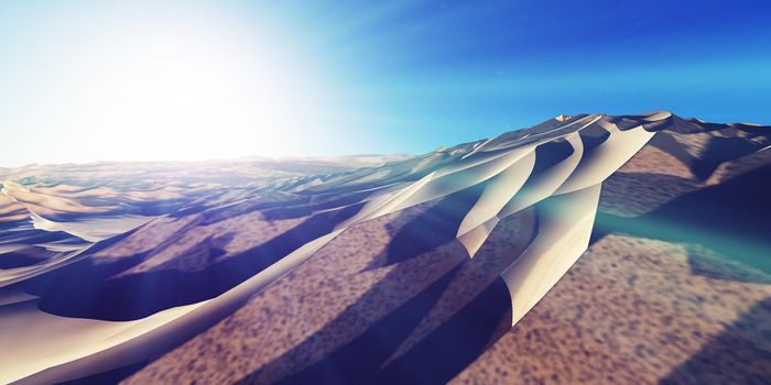 Dunes sunset over the desert. 3d rendering illustration