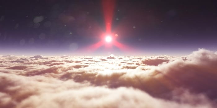 dream fly above clouds ray light, 3d rendering illustration