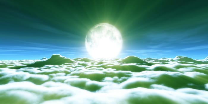 above clouds full moon illustration, 3d rendering