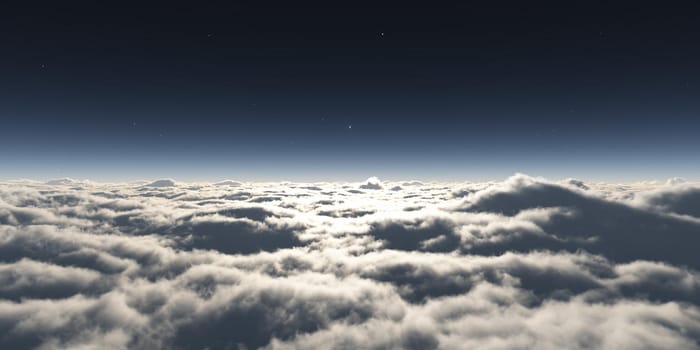 dream fly above clouds ray light, 3d rendering illustration