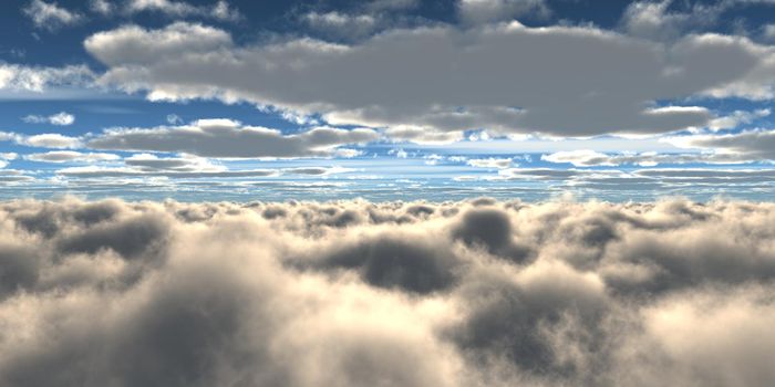 above clouds fly sunset sun ray illustration, 3d render