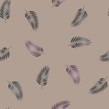 Floral seamless pattern with colorful exotic leaves on beige background. Tropic grey branches. Fashion vector stock illustration for wallpaper, posters, card, fabric, textile.