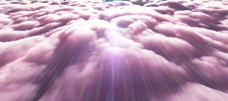 above clouds sun ray 3d render illustration