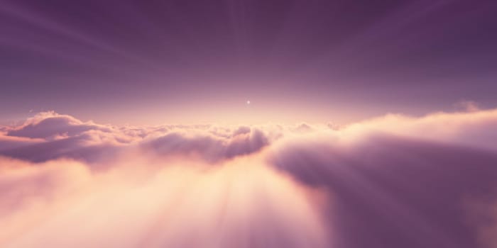 above clouds sunrise sun ray illustration, 3d rendering