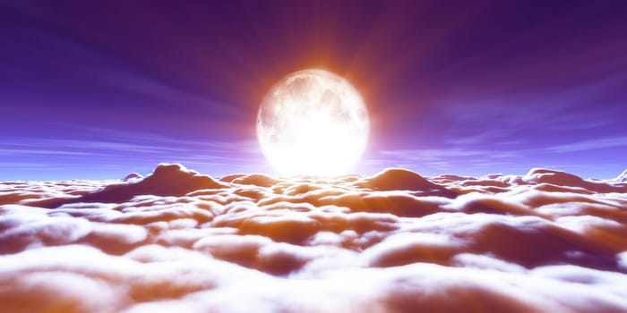 above clouds full moon illustration, 3d rendering