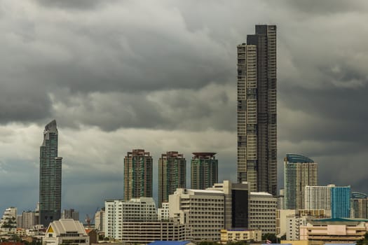 Bangkok beautiful skyscrapers. Bangkok city district office building and center for business in the evening. Selective focus.