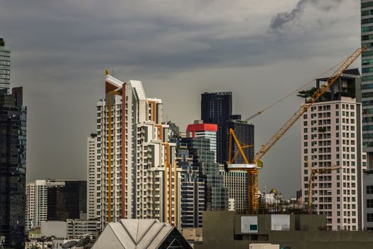Bangkok beautiful skyscrapers. Bangkok city district office building and center for business in the evening. Selective focus.