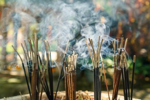 burning aromatic incense sticks. Incense for praying hindu and buddha