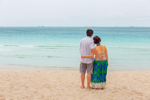 Middle aged couple relaxing at chaweng beach in koh samui ,Thailand.