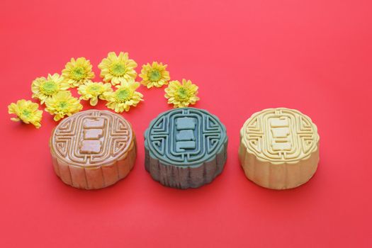 Traditional Mooncake On red background