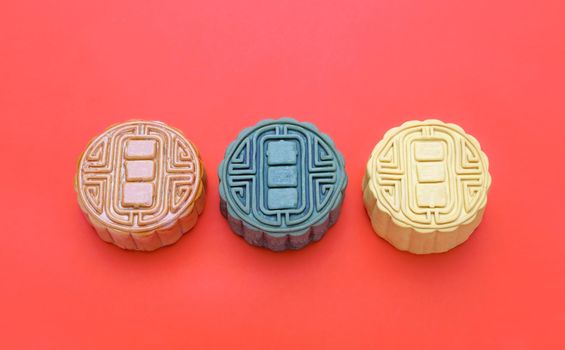 Traditional Mooncake On red background