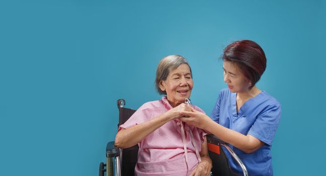 elderly woman happiness talking with caregiver