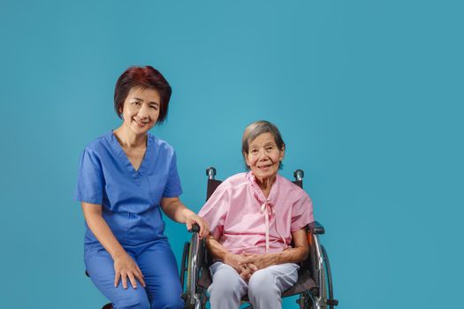 elderly woman happiness talking with caregiver