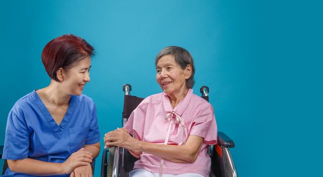 elderly woman happiness talking with caregiver