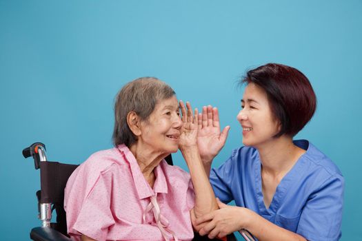 Asian seniors woman hearing loss , Hard of hearing