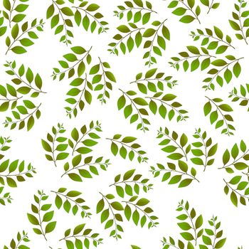 Spring seamless pattern with green sprigs. Vector stock illustration for fabric, textile, wallpaper, posters, paper. Fashion print. Branch with leaves. Doodle style.