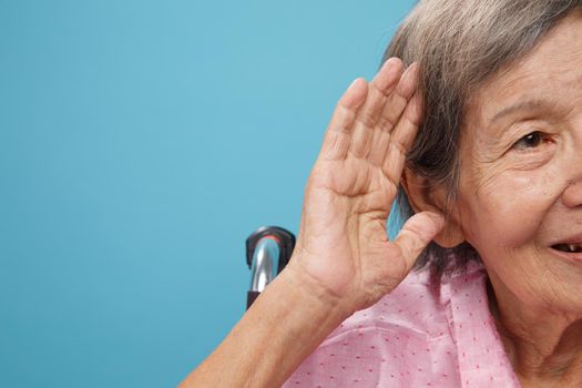 Senior adult woman hearing loss , Hard of hearing