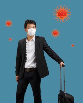 New normal lifestyle ,Business man travelling and wearing face mask protect coronavirus covid-19