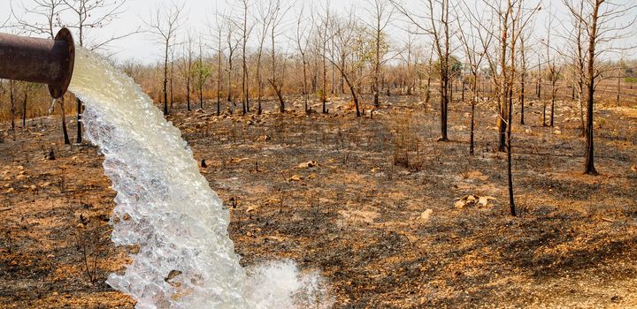 Water fill in arid area by the destruction of forests for shifting cultivation in Thailand.