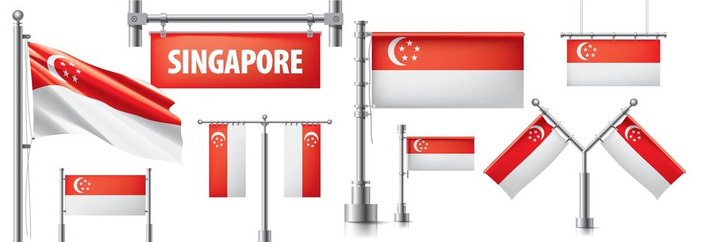 Vector set of the national flag of Singapore in various creative designs.