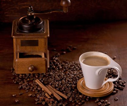 fried bright with smoky grains, coffee beans background