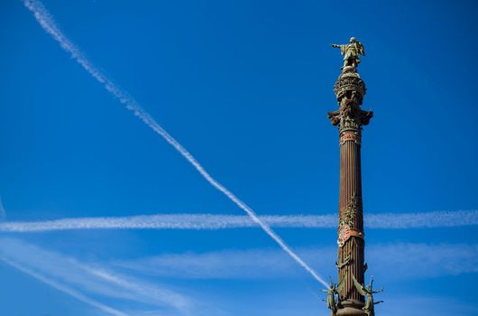 blue sky with many clouds lines made of aircraft.