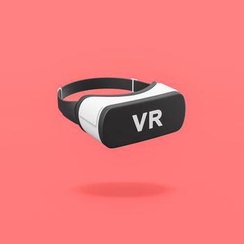 Black and White VR Virtual Reality Headset Isolated on Flat Red Background with Shadow 3D Illustration