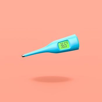 Cartoon Clinical Digital Thermometer Isolated on Flat Orange Background with Shadow 3D Illustration