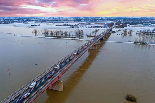 Aerial from a dutch landscape near Rhenen in winter in the Netherlands