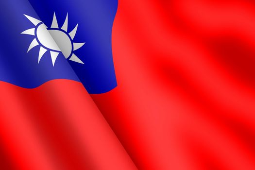 A Taiwan waving flag 3d illustration wind ripple Blue Sky White Sun Wholly Red Earth
