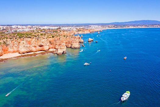 Aerial from the coast line near Lagos in the Algarve Portugal