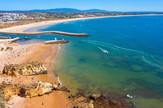 Aerial from the city Lagos and beaches in the Algarve Portugal