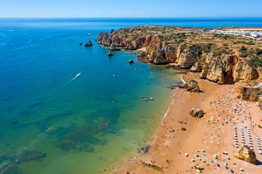 Aerial from praia do Camillo in Lagos in the Algarve Portugal