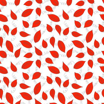 Floral seamless pattern with red exotic leaves on white background. Tropic branches. Fashion vector stock illustration for wallpaper, posters, card, fabric, textile.