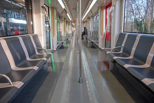 Empty metro in Amsterdam the Netherlands during the corona crisis