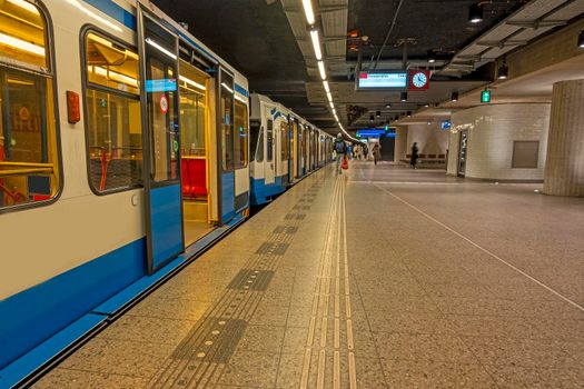 Empty metro in central station in Amsterdam the Netherlands during the corona crisis