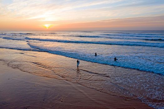 Aerial from Praia Vale Figueiras in Portugal at sunset