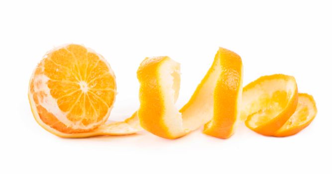 orange and orange peeled skin isolated white background