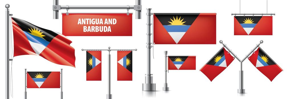 Vector set of the national flag of Antigua and Barbuda in various creative designs.