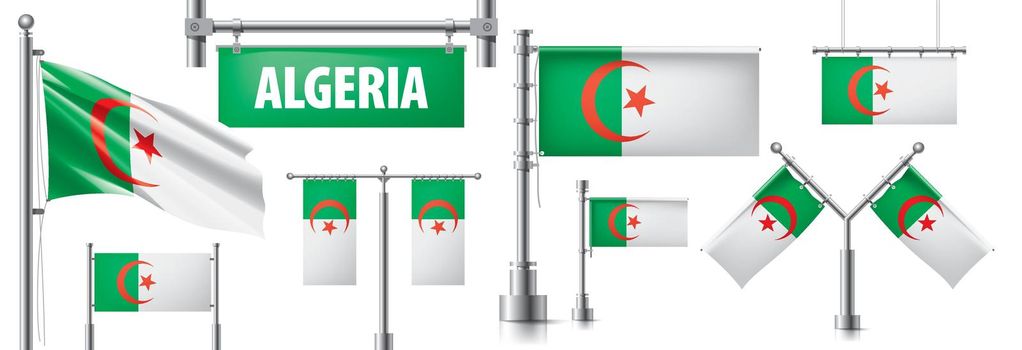 Vector set of the national flag of Algeria in various creative designs.