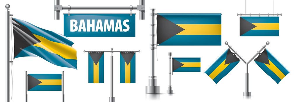 Vector set of the national flag of Bahamas in various creative designs.